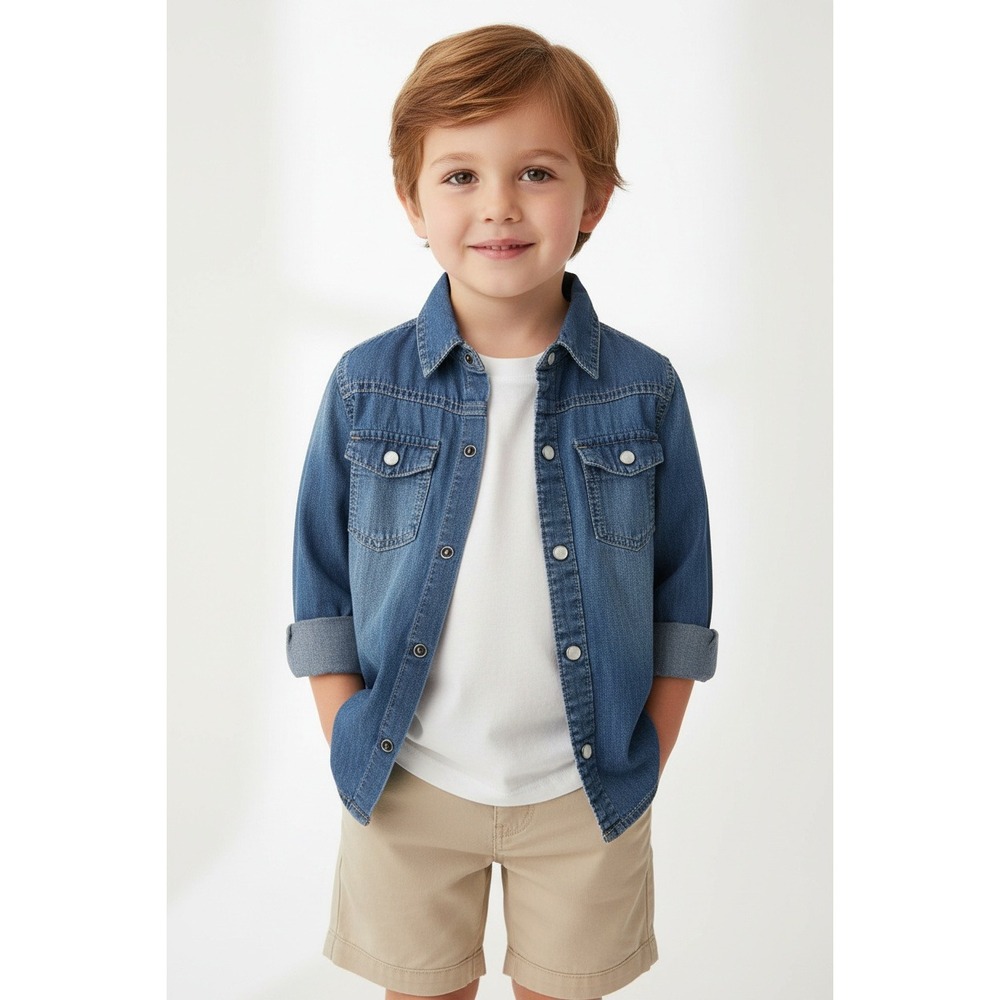 Genuine‎ Kids from OshKosh Boys 4T Blue Denim Western Snap Shirt Long Sleeve